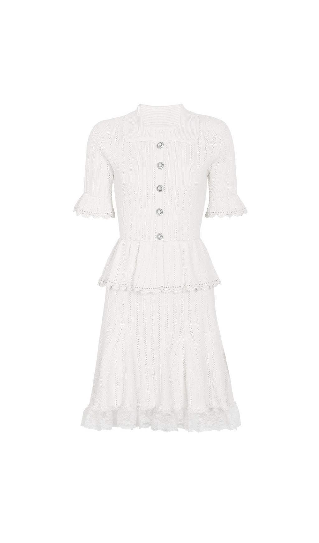 Khosrow Chic White Lace Knit Peplum Mini Dress | Elegant & Feminine