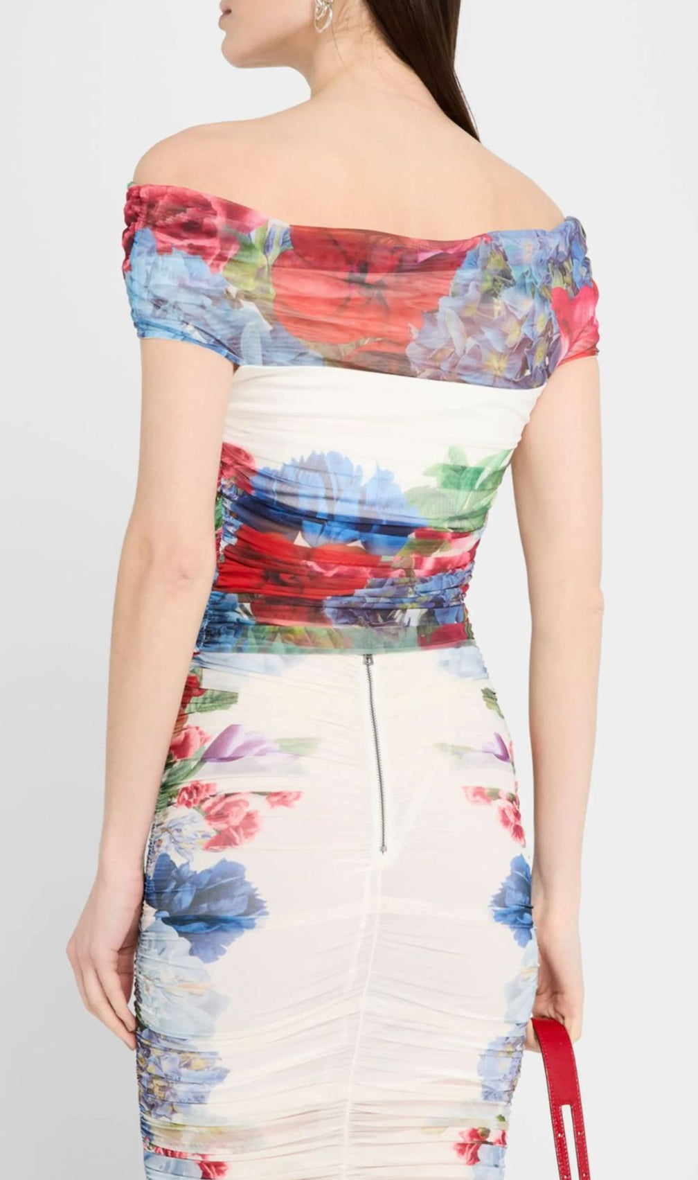 Jolisa Floral Mesh Off-Shoulder Midi Dress Set - Ruched Bodycon Style