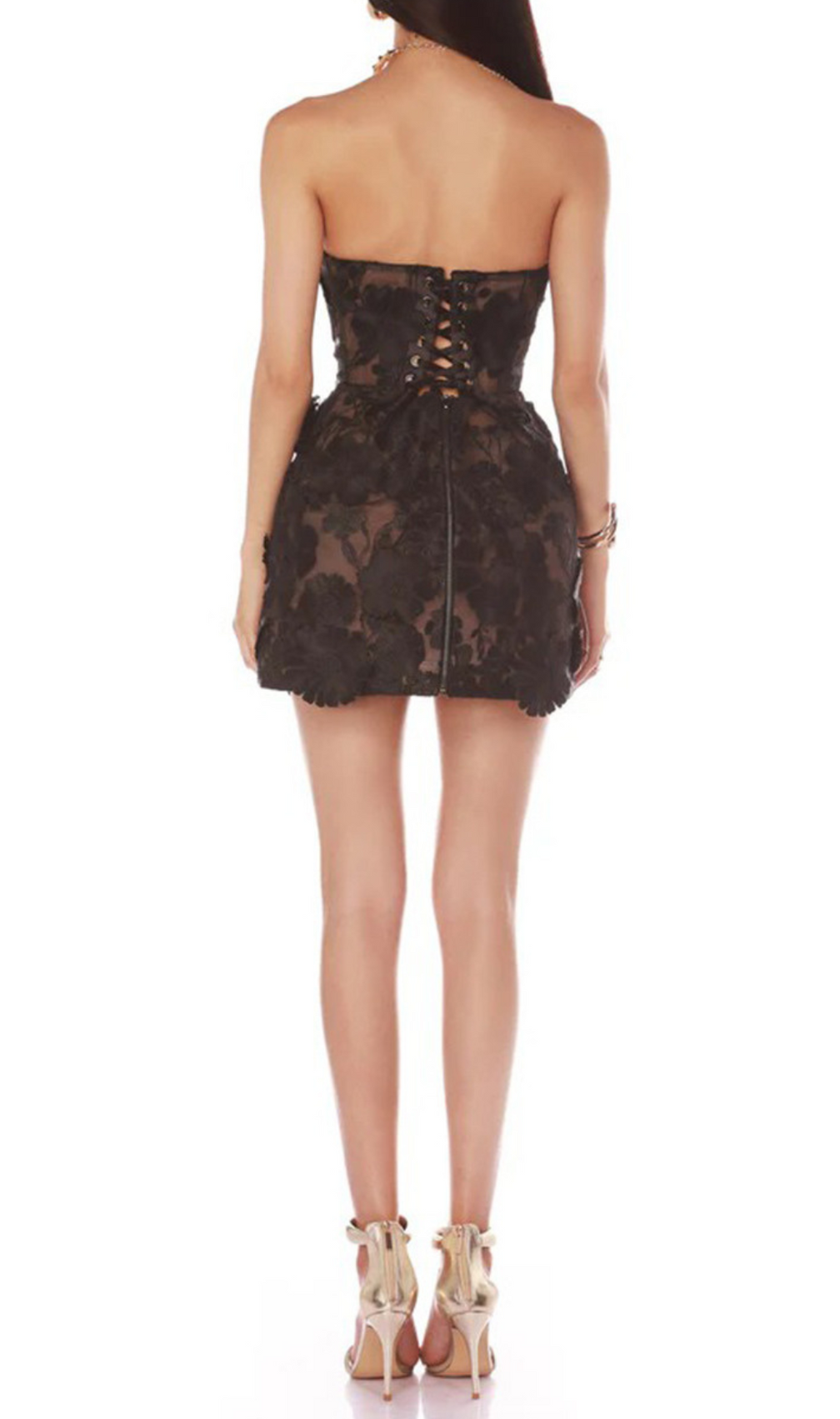 Enya Black Strapless Flower Mini Dress
