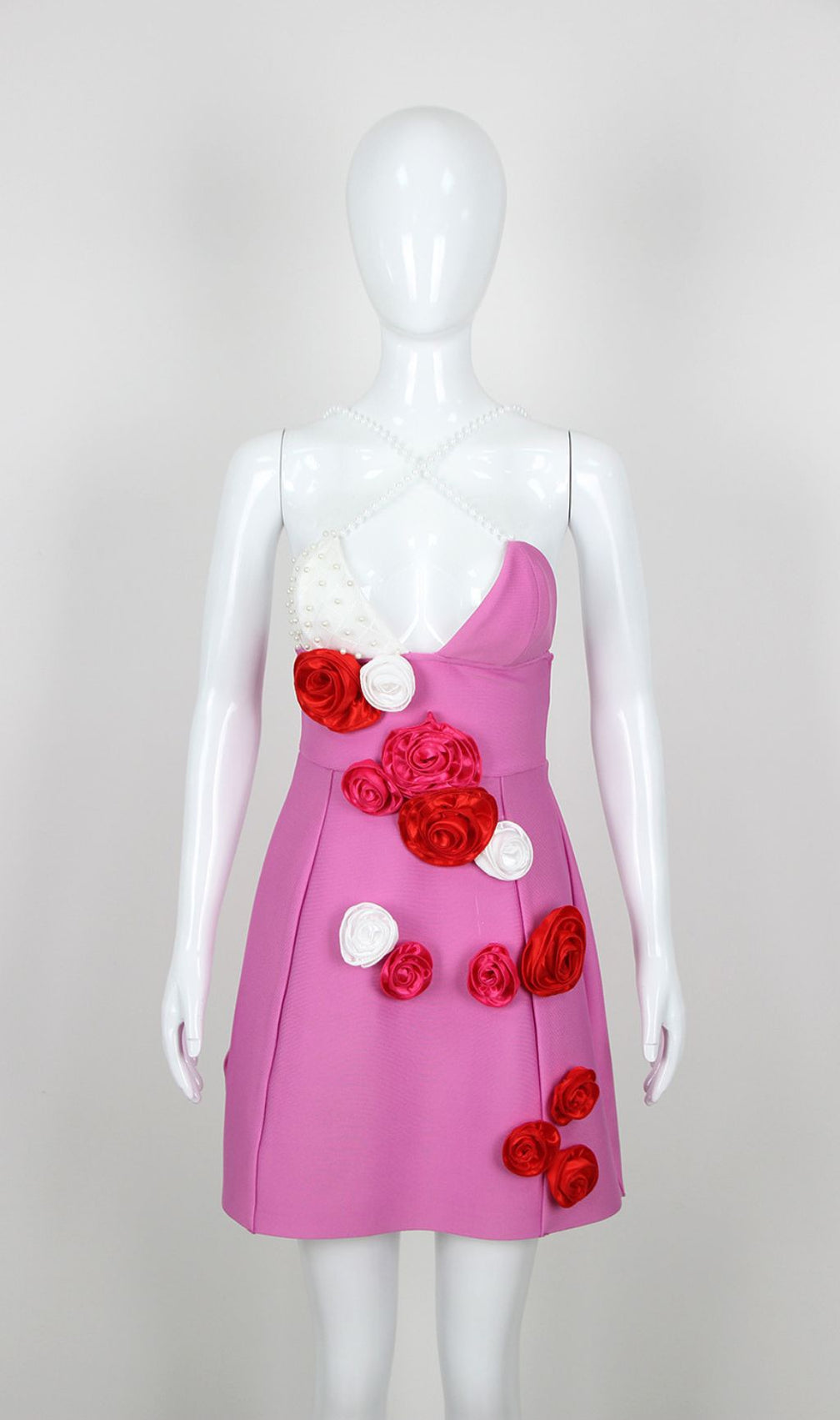Jovanna Lavender Pearl & 3D Rose Mini Dress - Chic Party Glamour