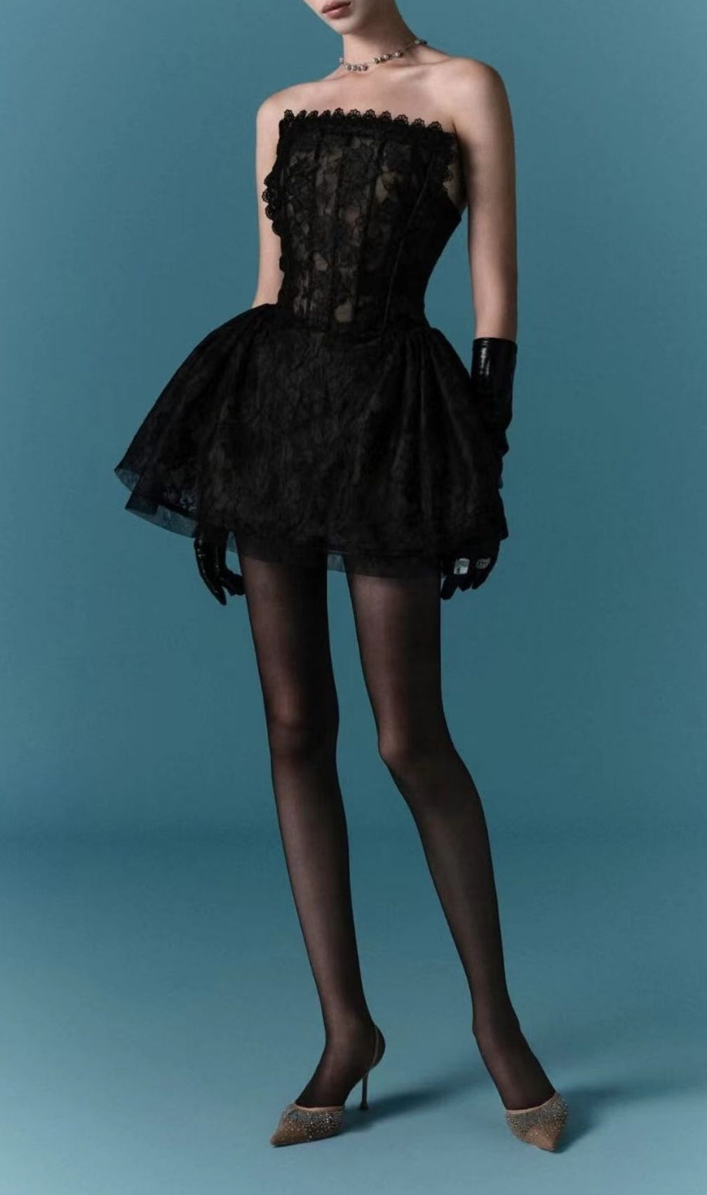 Lajos Strapless Lace Corset Mini Dress