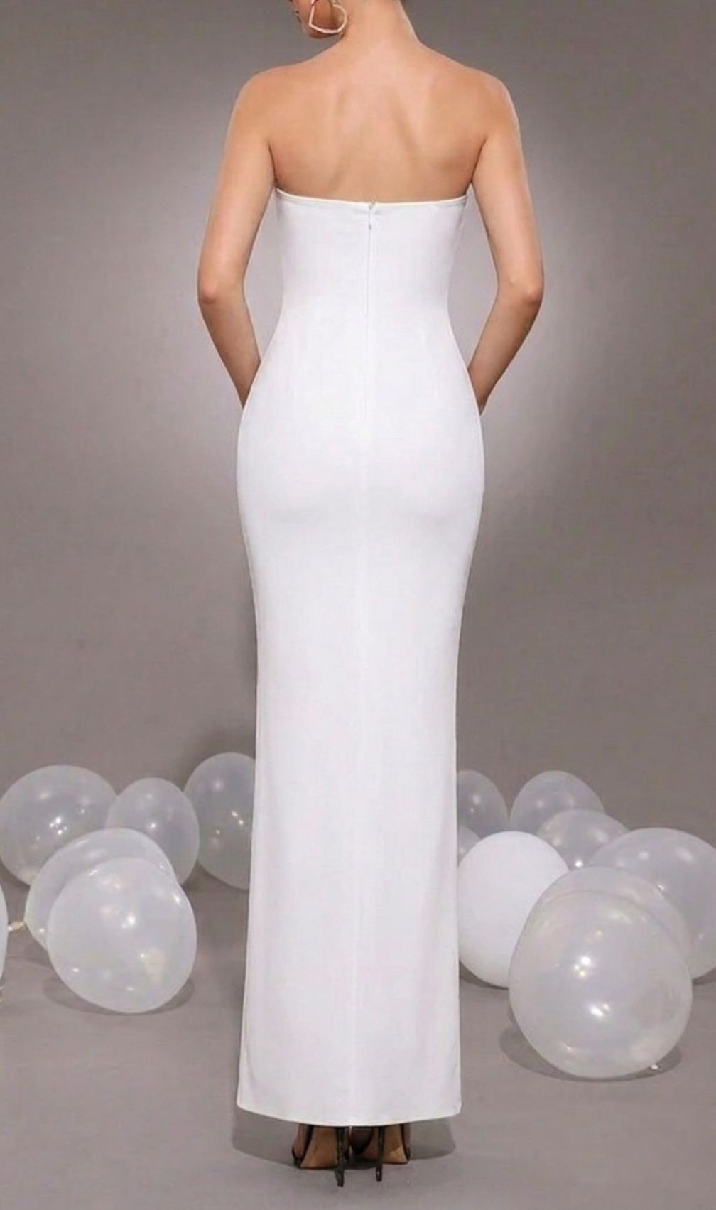 Kenda Luxury White Strapless Beaded Maxi Gown | Stunning Bandage Formal Dress