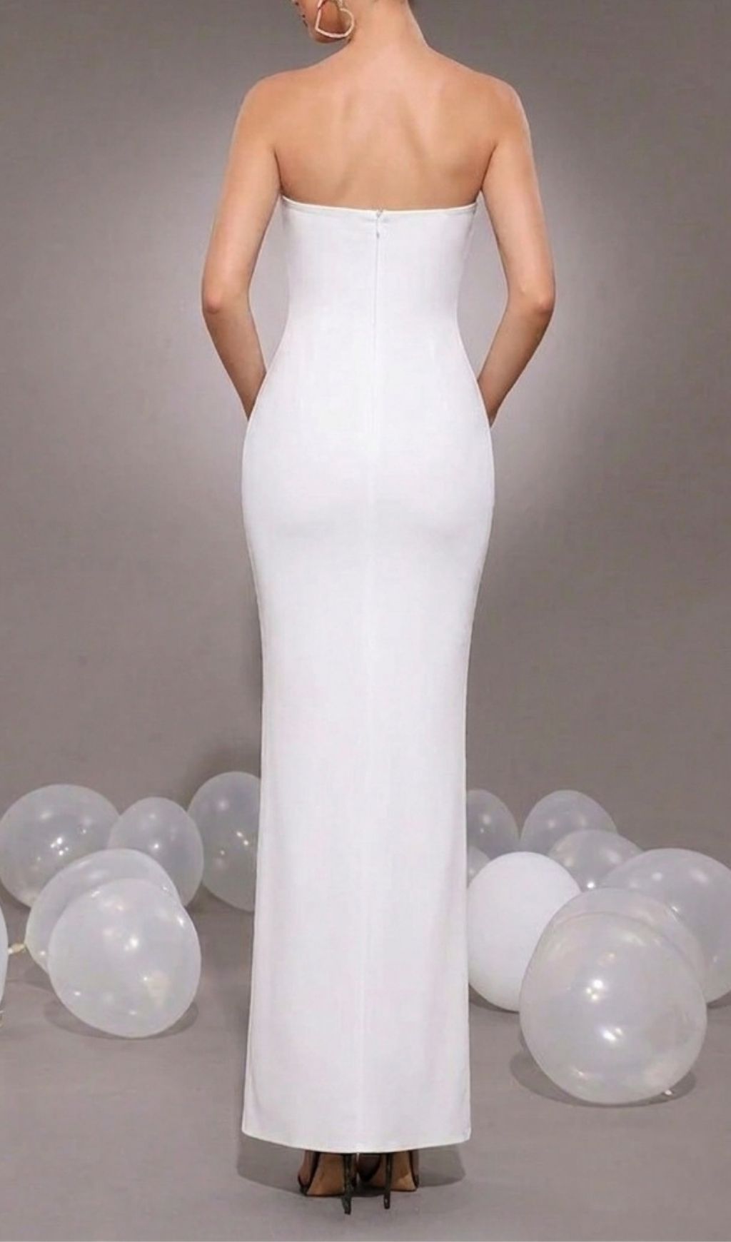 Kenda Luxury White Strapless Beaded Maxi Gown | Stunning Bandage Formal Dress