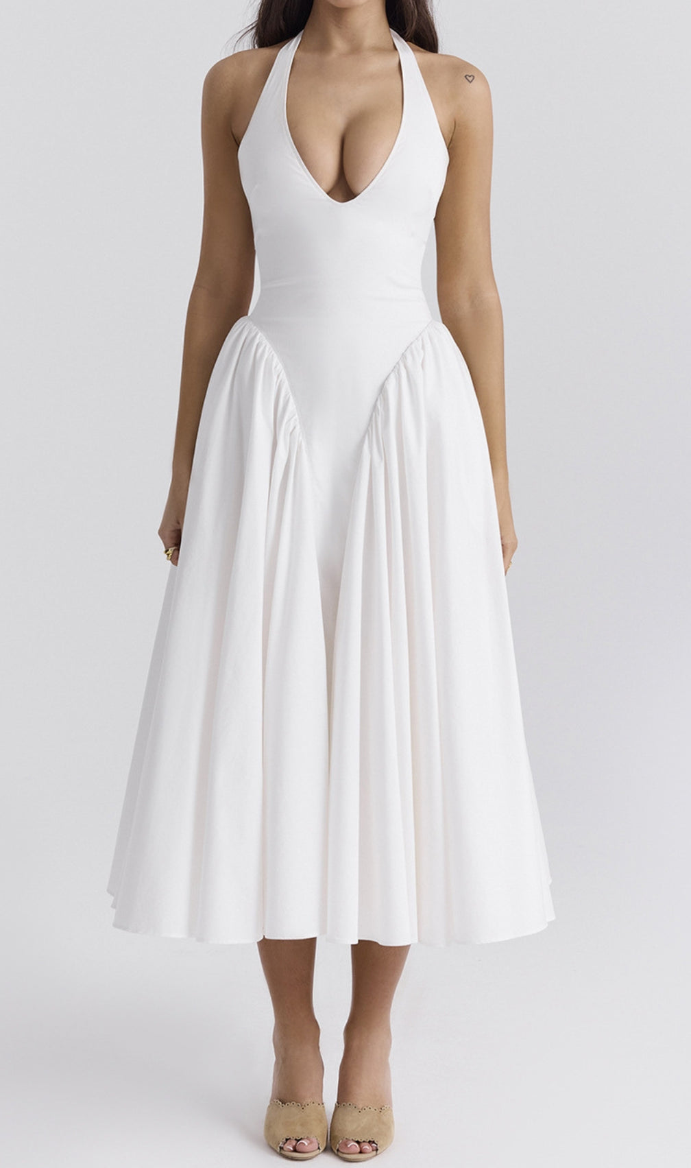 Dierdra White Halter Midi Dress