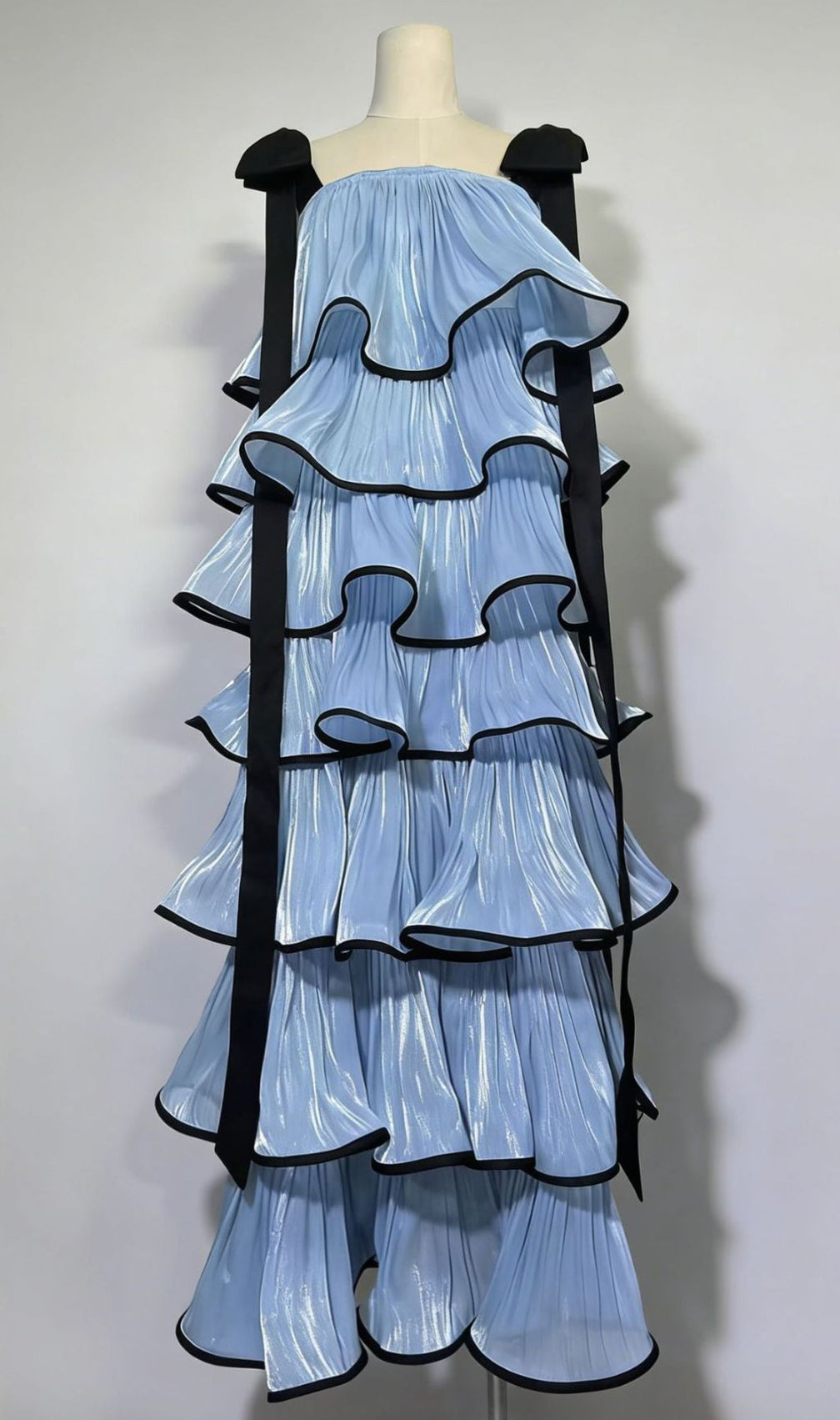 Jenneva Fuchsia Tiered Ruffle Maxi Dress - Elegant Bow Straps