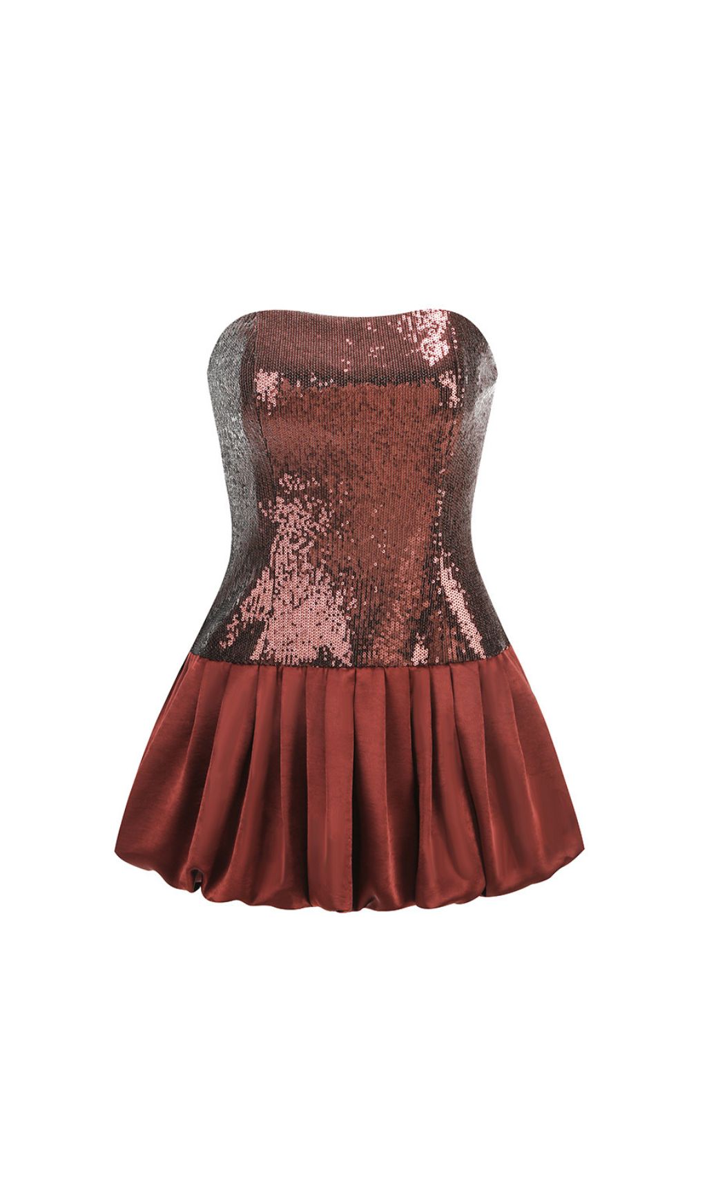 Irén Dazzling Bronze Sequin Strapless Bubble Mini Dress - Perfect for Parties & Cocktails