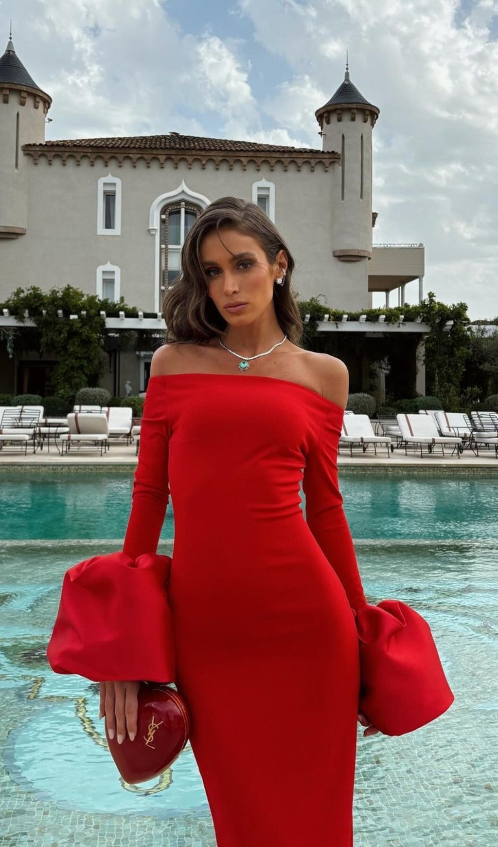 Chelsi Red Long Sleeve Maxi Dress