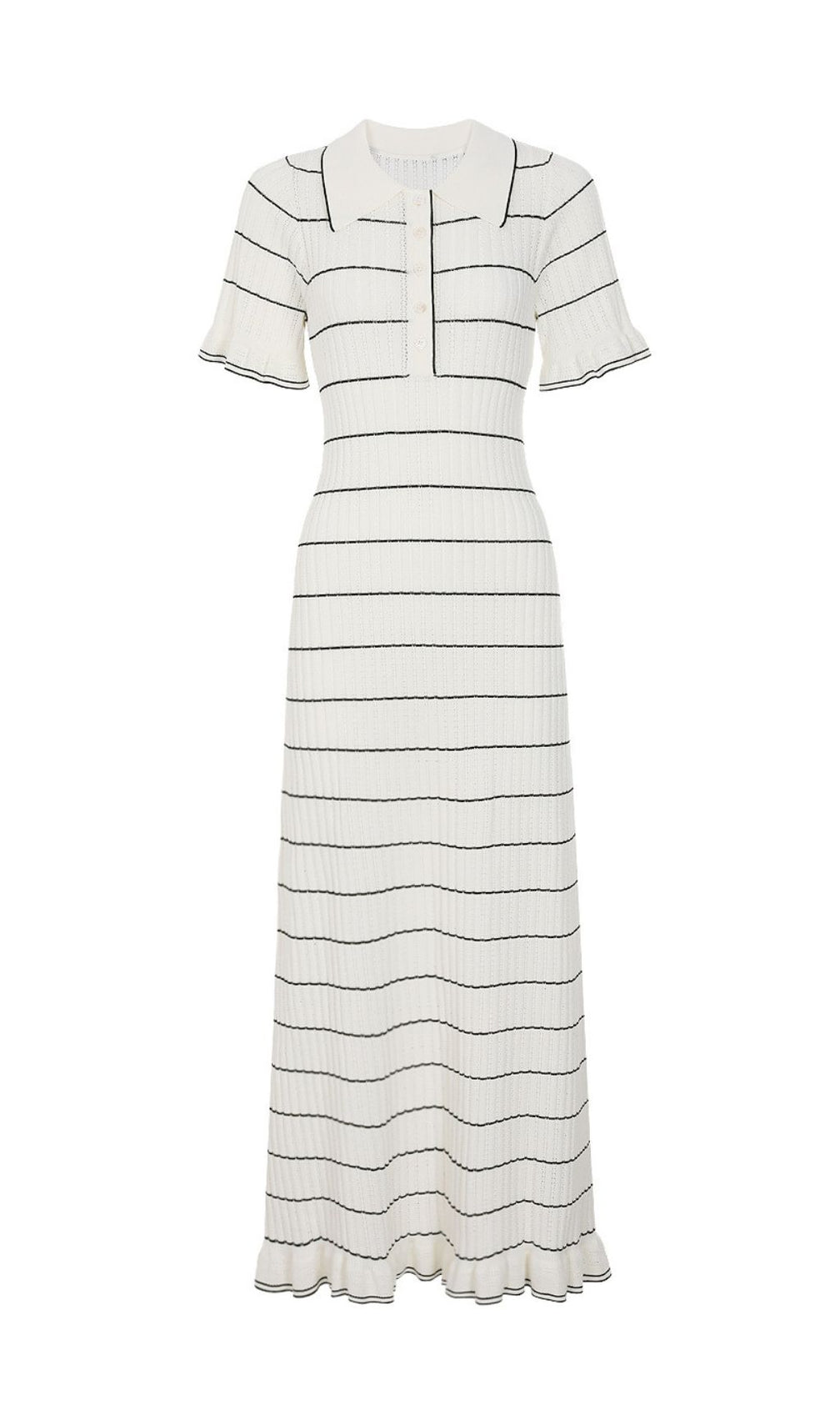 Jyoti Classic Striped Ribbed Knit Polo Midi Dress | Effortless Chic