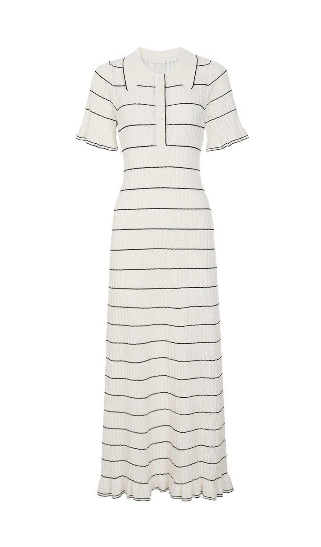 Jyoti Classic Striped Ribbed Knit Polo Midi Dress | Effortless Chic