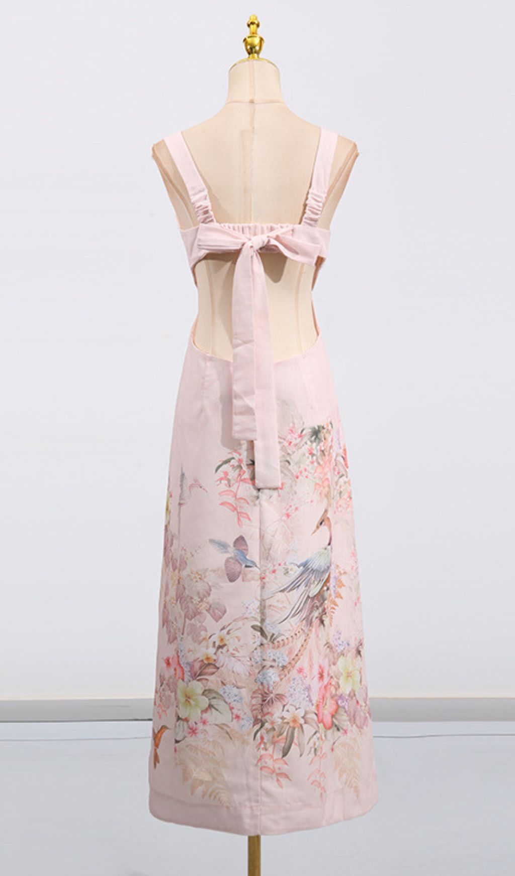 Gwen Pink Strappy Flower Printed Midi Dress
