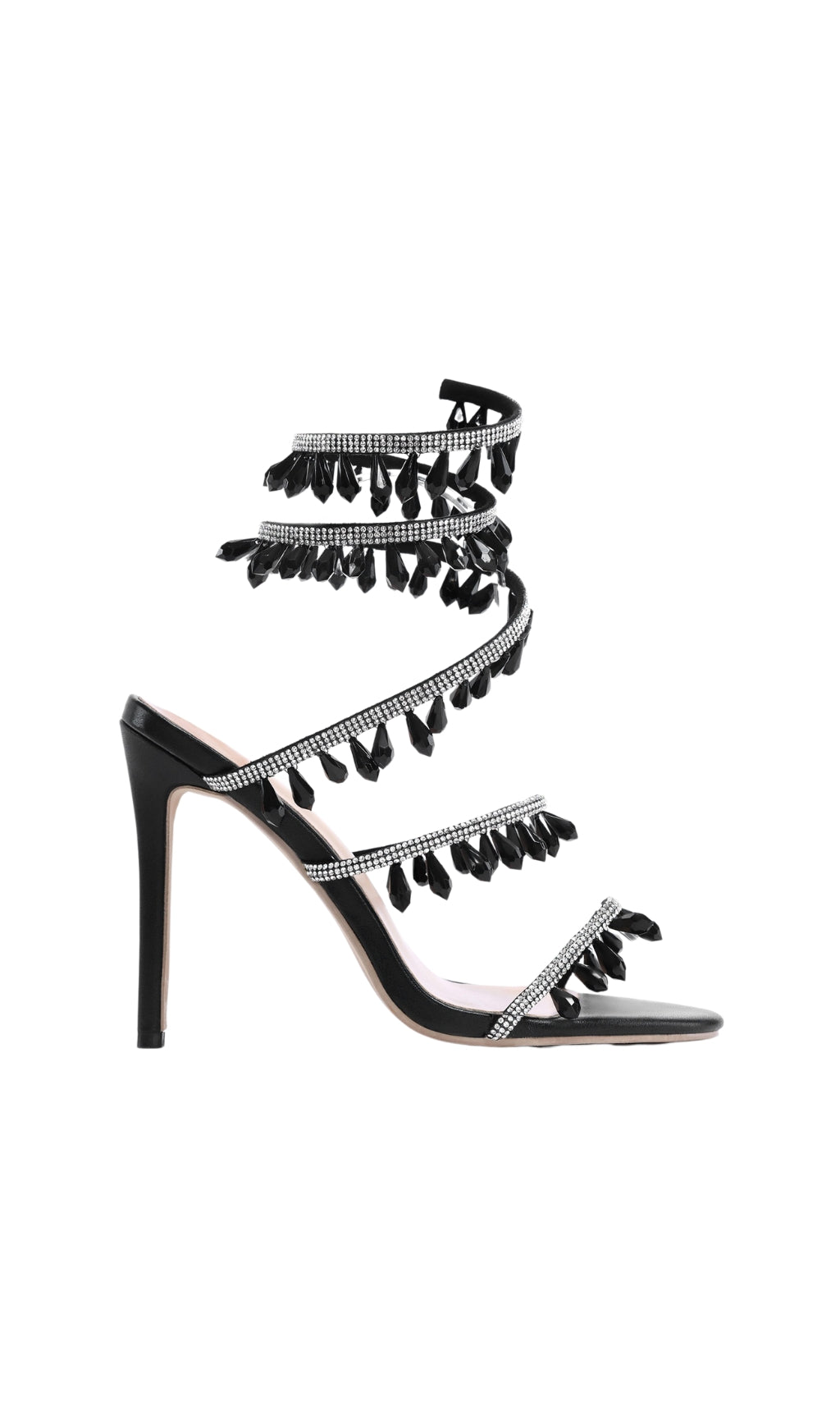 Ann Black Snake Rhinestone Sandals