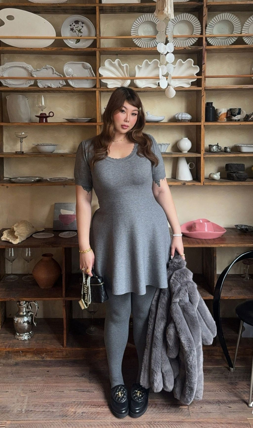 Lael Grey Knit Plus Size Mini Dress