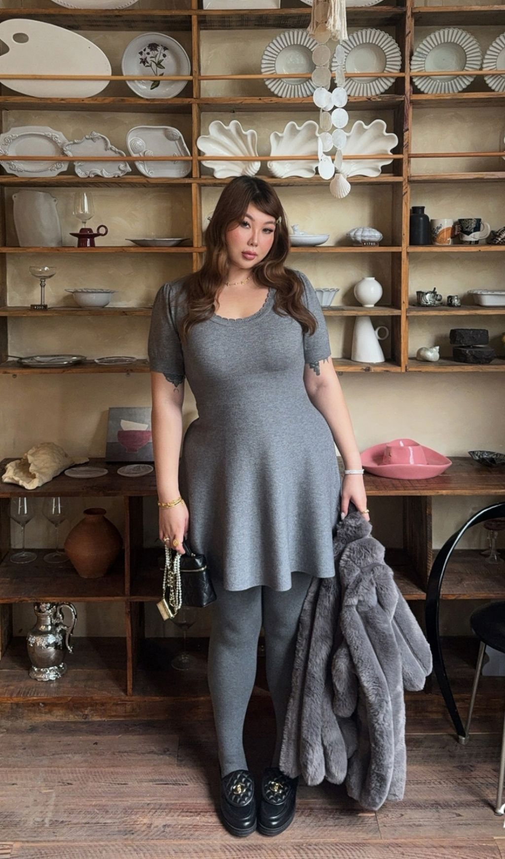Lael Grey Knit Plus Size Mini Dress