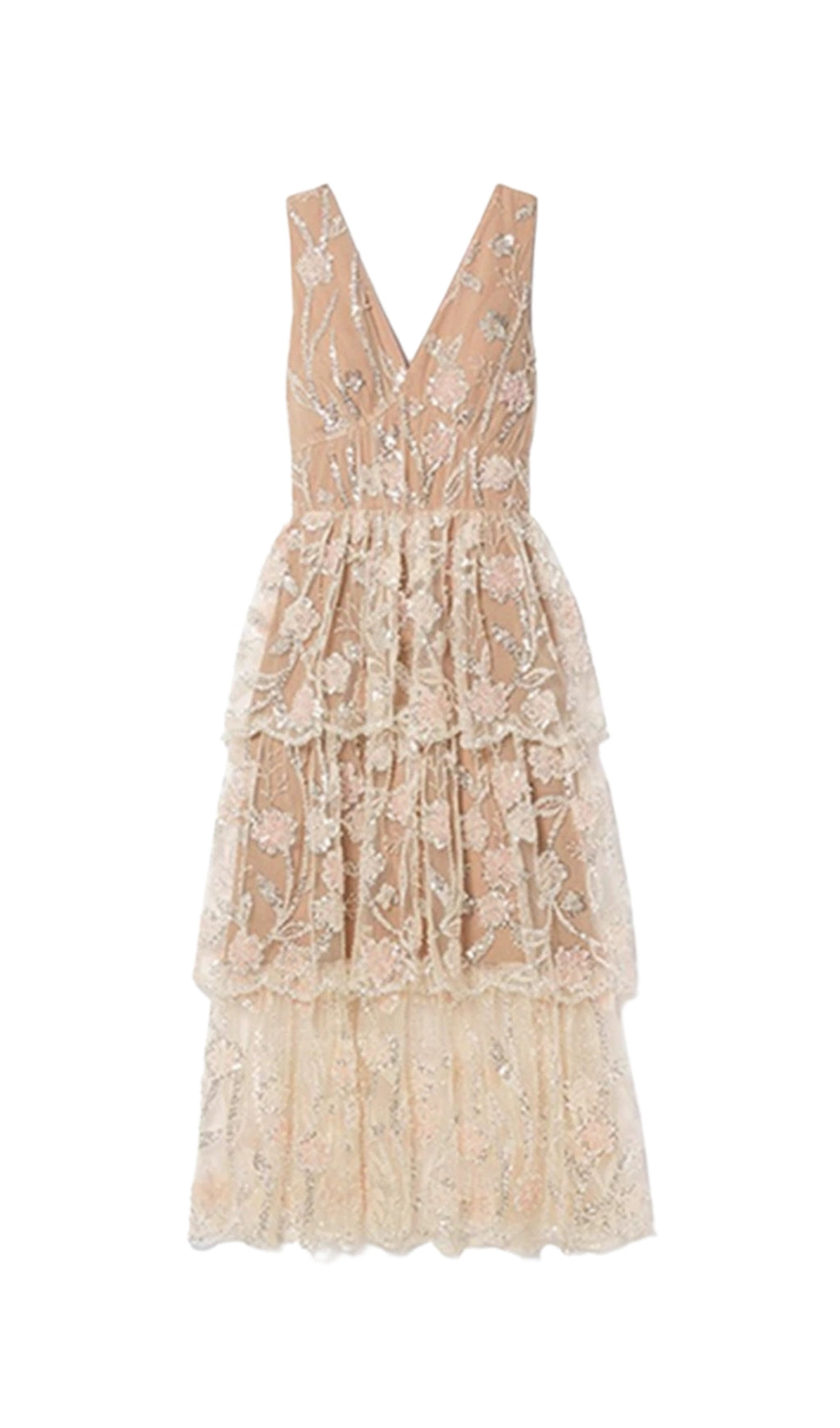 Eartha V-Neck Embroidery Midi Dress