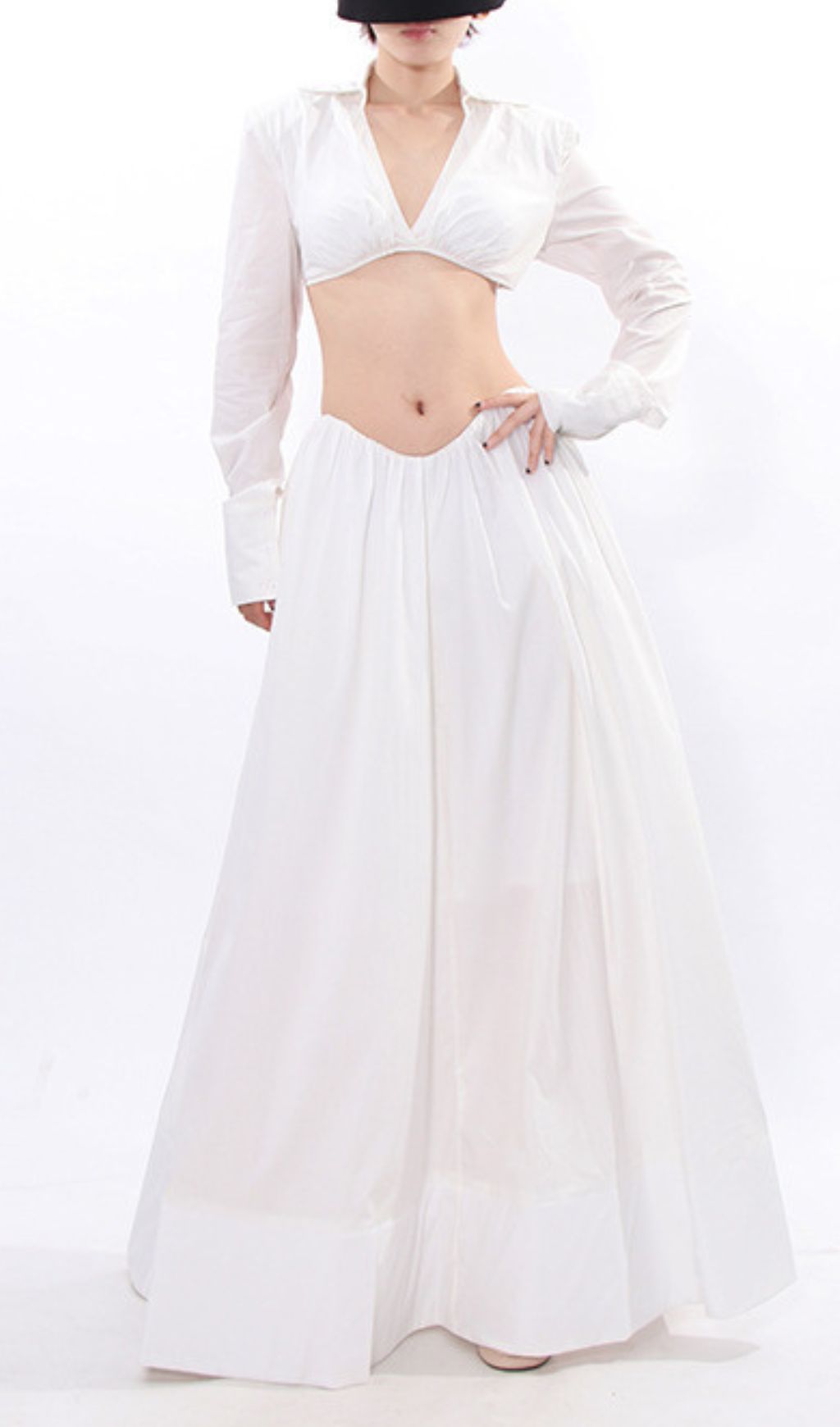 Idra Chic White Two-Piece Long Sleeve Crop Top & Maxi Skirt Set