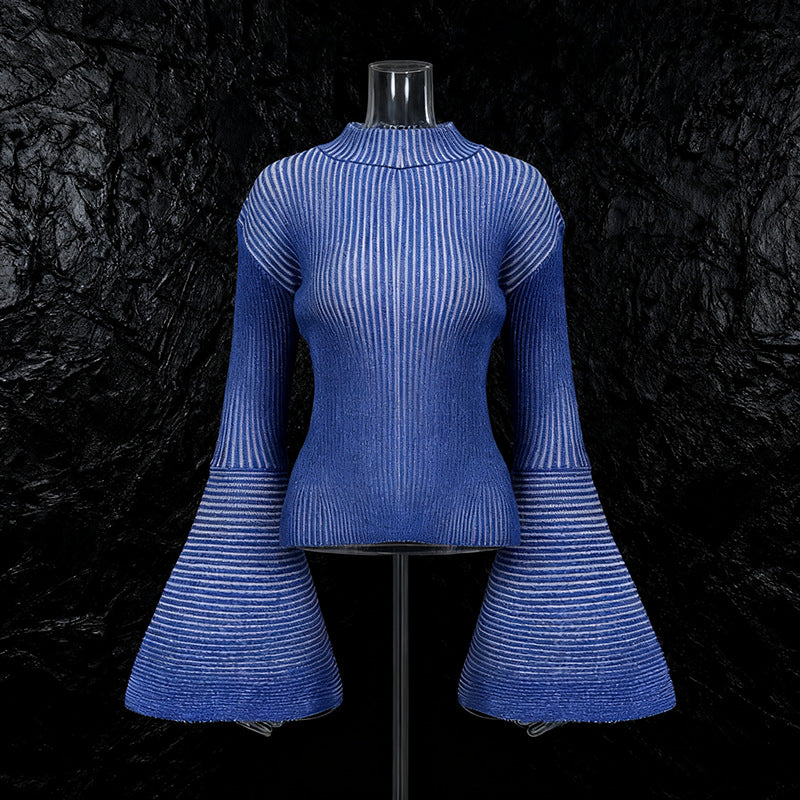 Janli Ribbed Striped Bell Sleeve Sweater - Chic Knit Top
