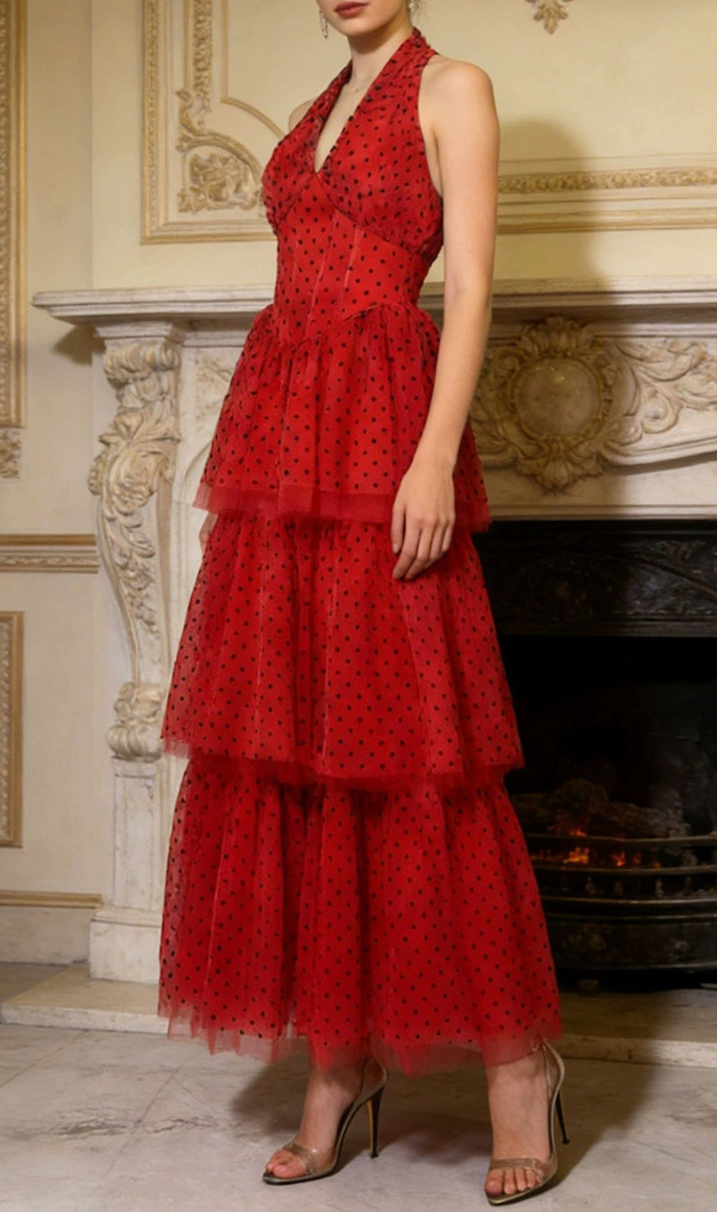 Janika Red Polka Dot Halter Tiered Maxi Dress - Bohemian Chic