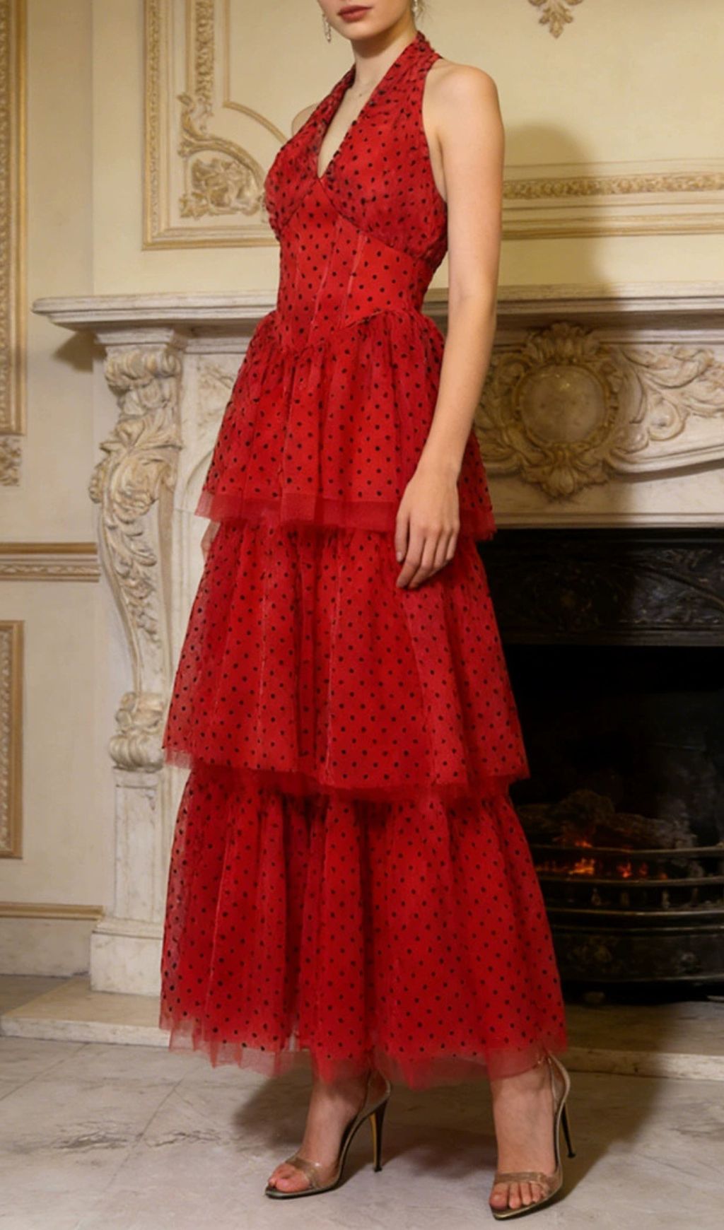 Janika Red Polka Dot Halter Tiered Maxi Dress - Bohemian Chic