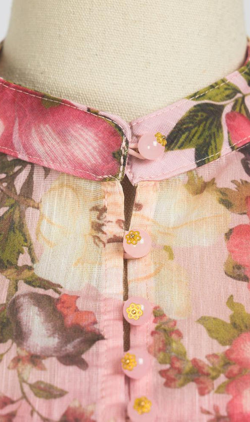 Gina Pink Floral  Long Sleeve Blouse & Skirt Set