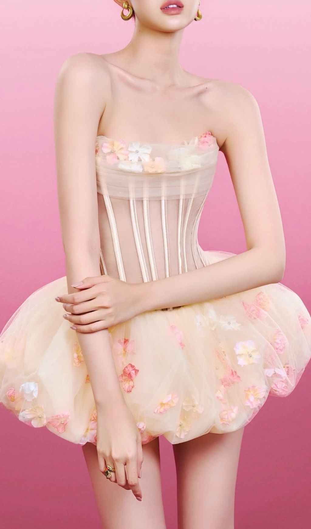 Jess Enchanting Strapless Corset Floral Tulle Mini Dress - Chic & Flirty