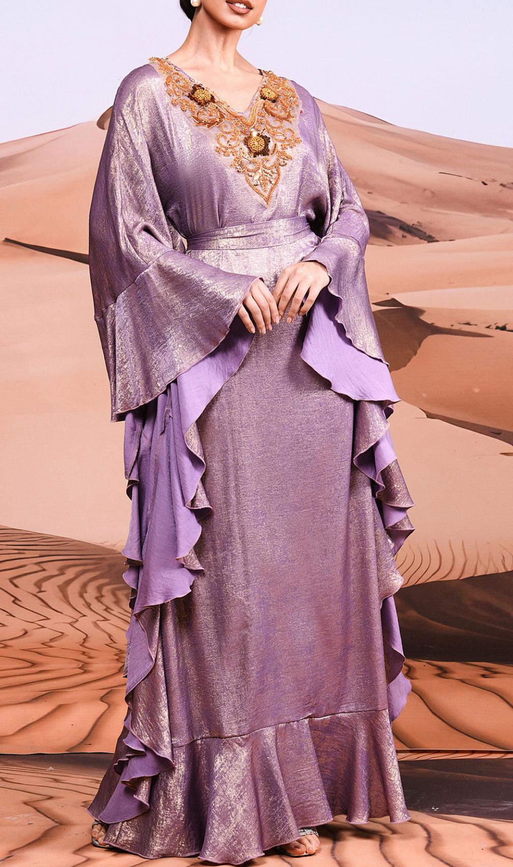 Coraline Purple Embellished Long Sleeve Maxi Dress