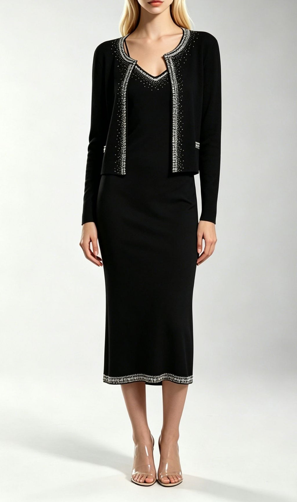 Kinsey Black Diamante Knit Cardigan & Midi Dress Set