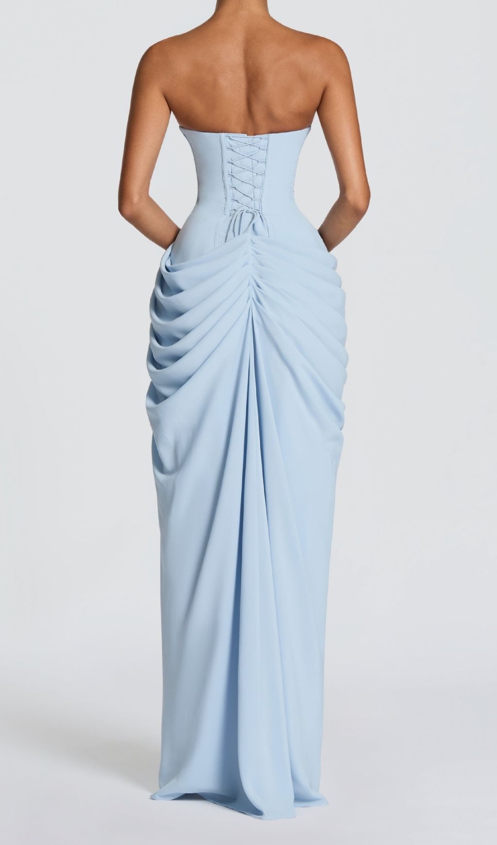 Kellyn Sky Blue Strapless Corset Maxi Gown | High-Slit Formal Evening Dress