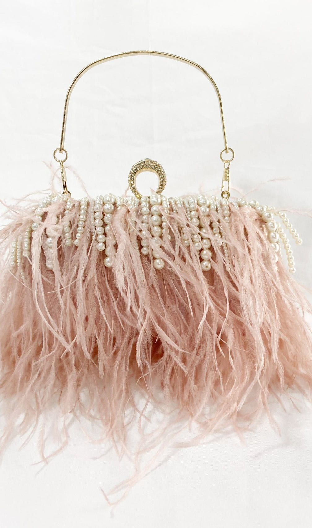 Ana Feather Pearl Chain Clutch