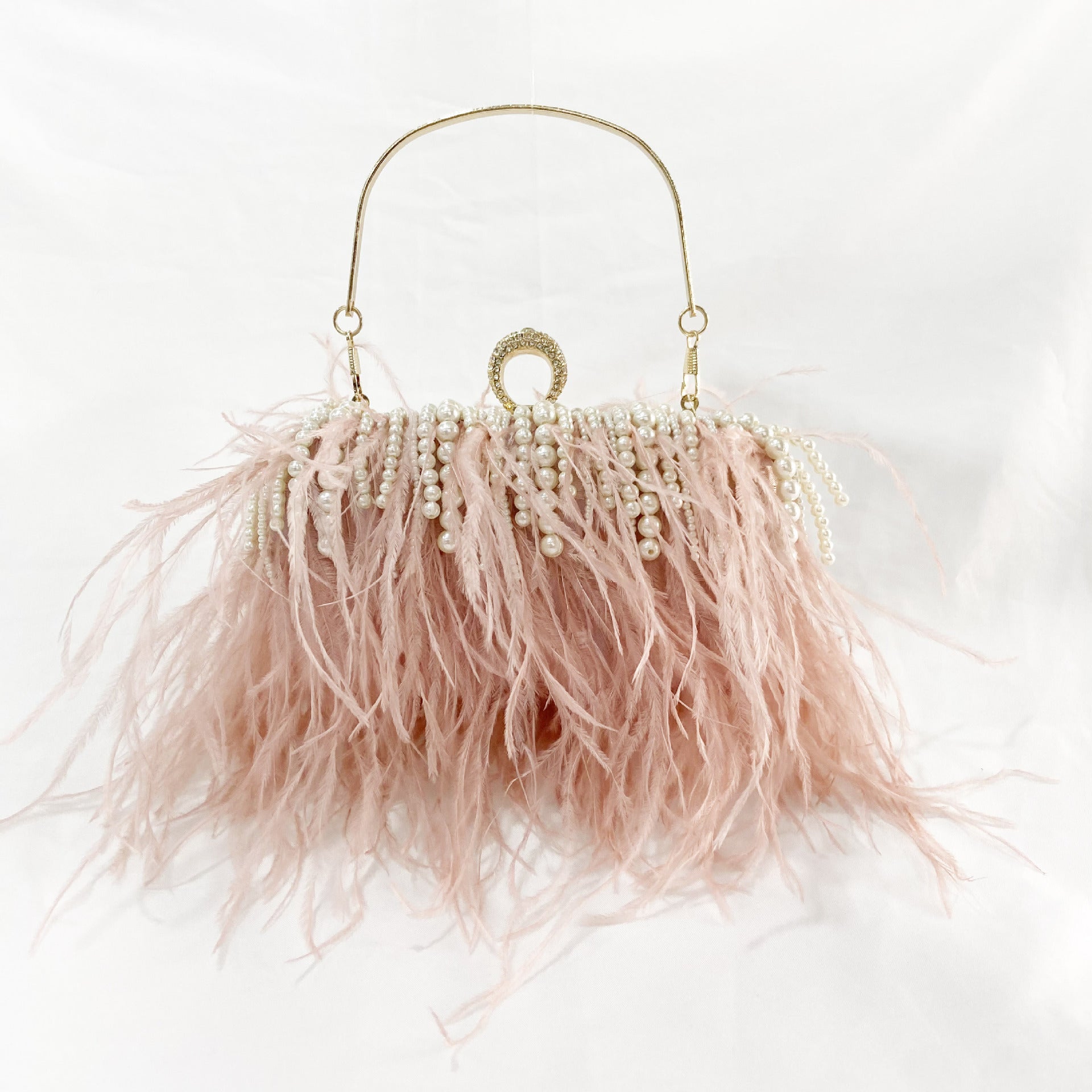 Ana Feather Pearl Chain Clutch