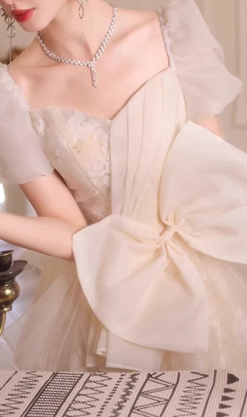 Chinue Bow Flower Mesh Maxi Dress