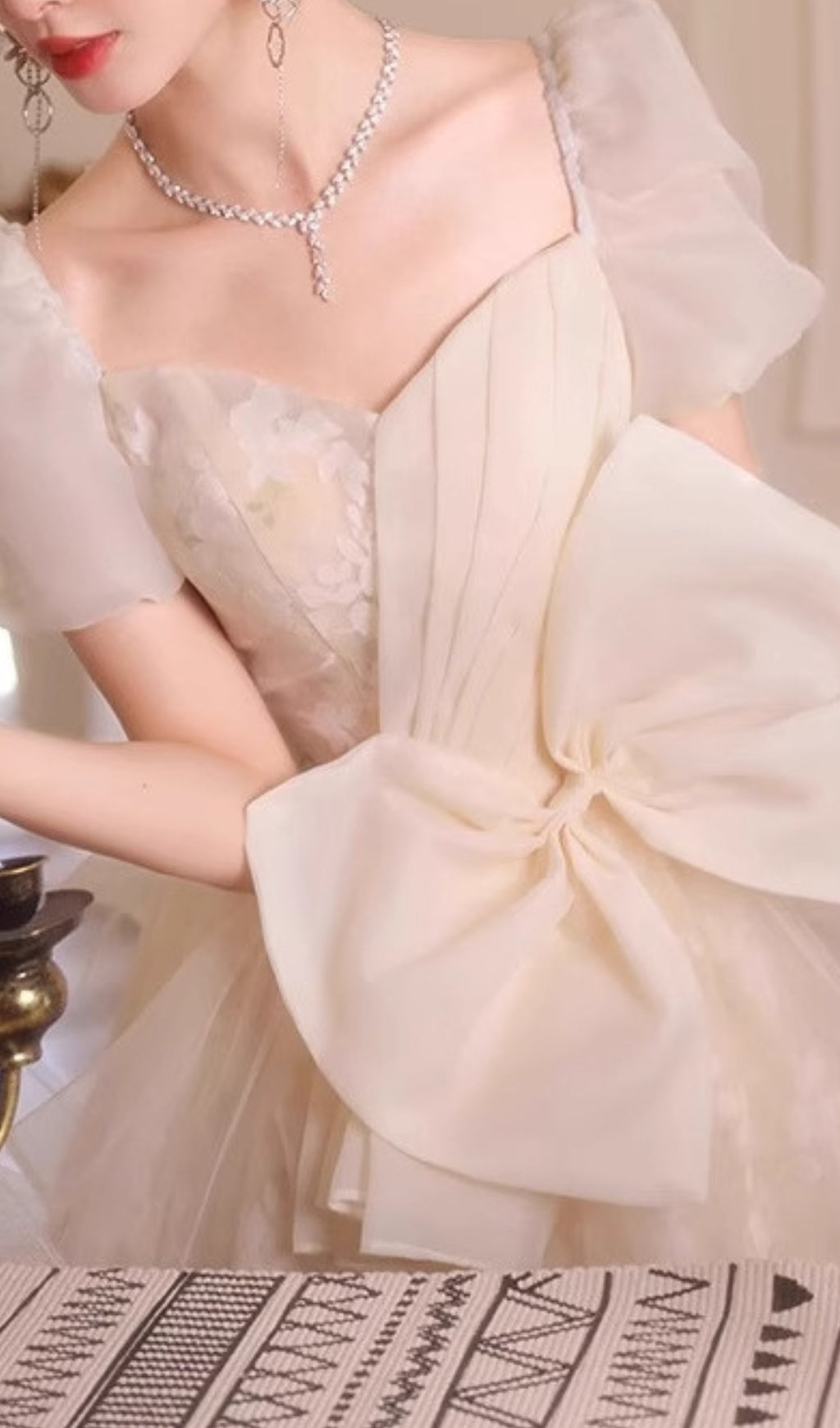 Chinue Bow Flower Mesh Maxi Dress