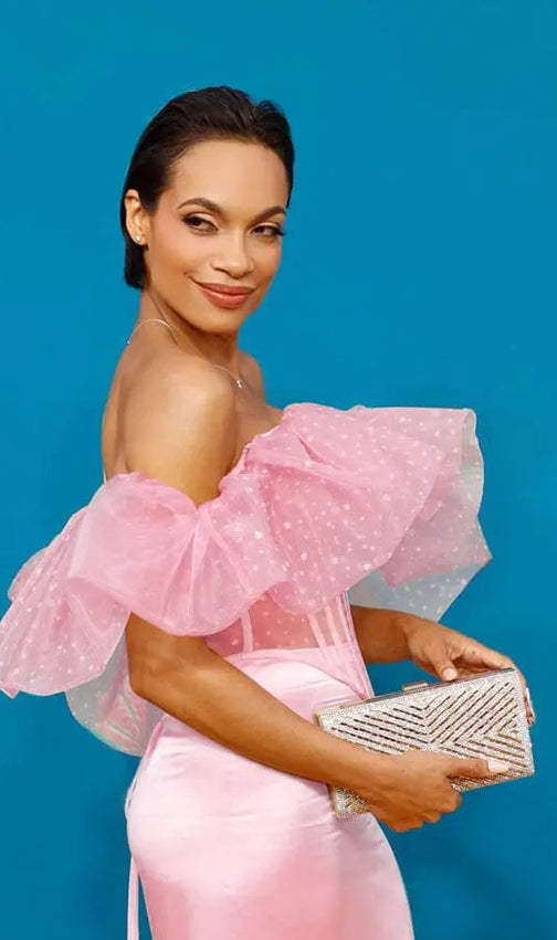 Lace Satin Maxi Dress In Pink