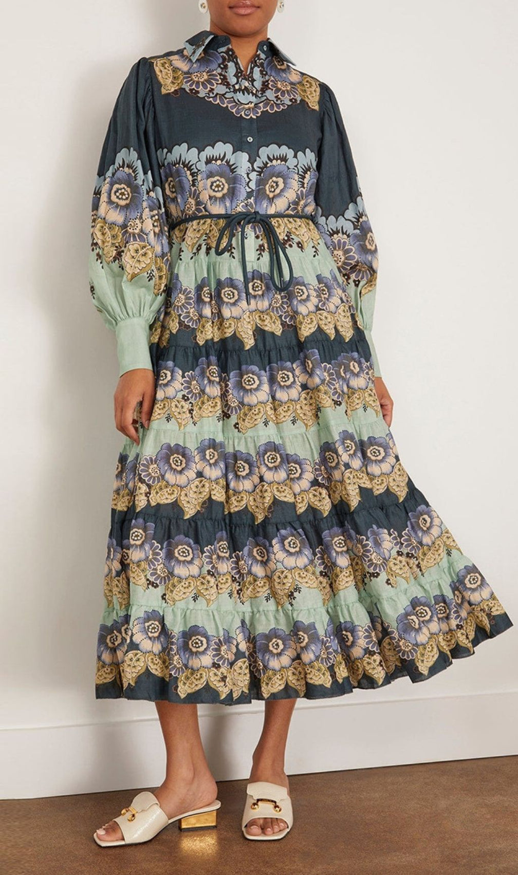 Fearne Printed Lantern Long Sleeve Midi Dress