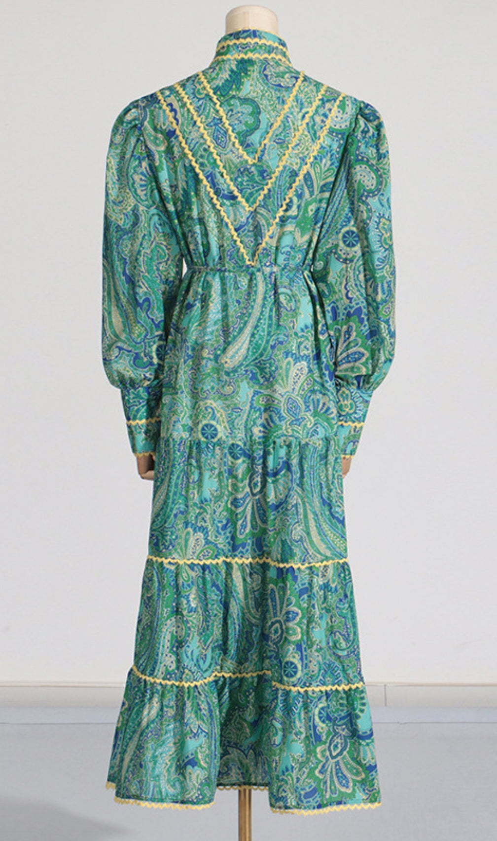 Bull Green Printed Long Sleeve Midi Dress