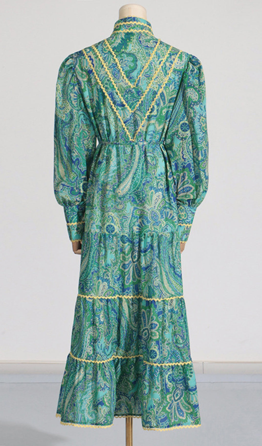 Bull Green Printed Long Sleeve Midi Dress