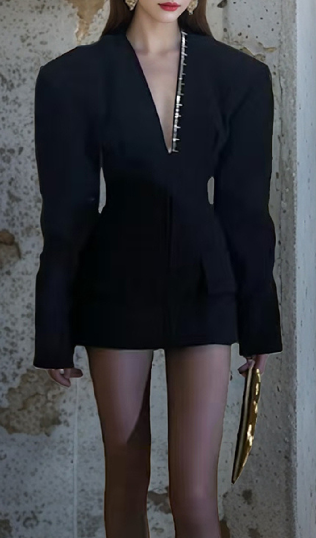 Gyan Black Long Sleeve Mini Blazer Dress