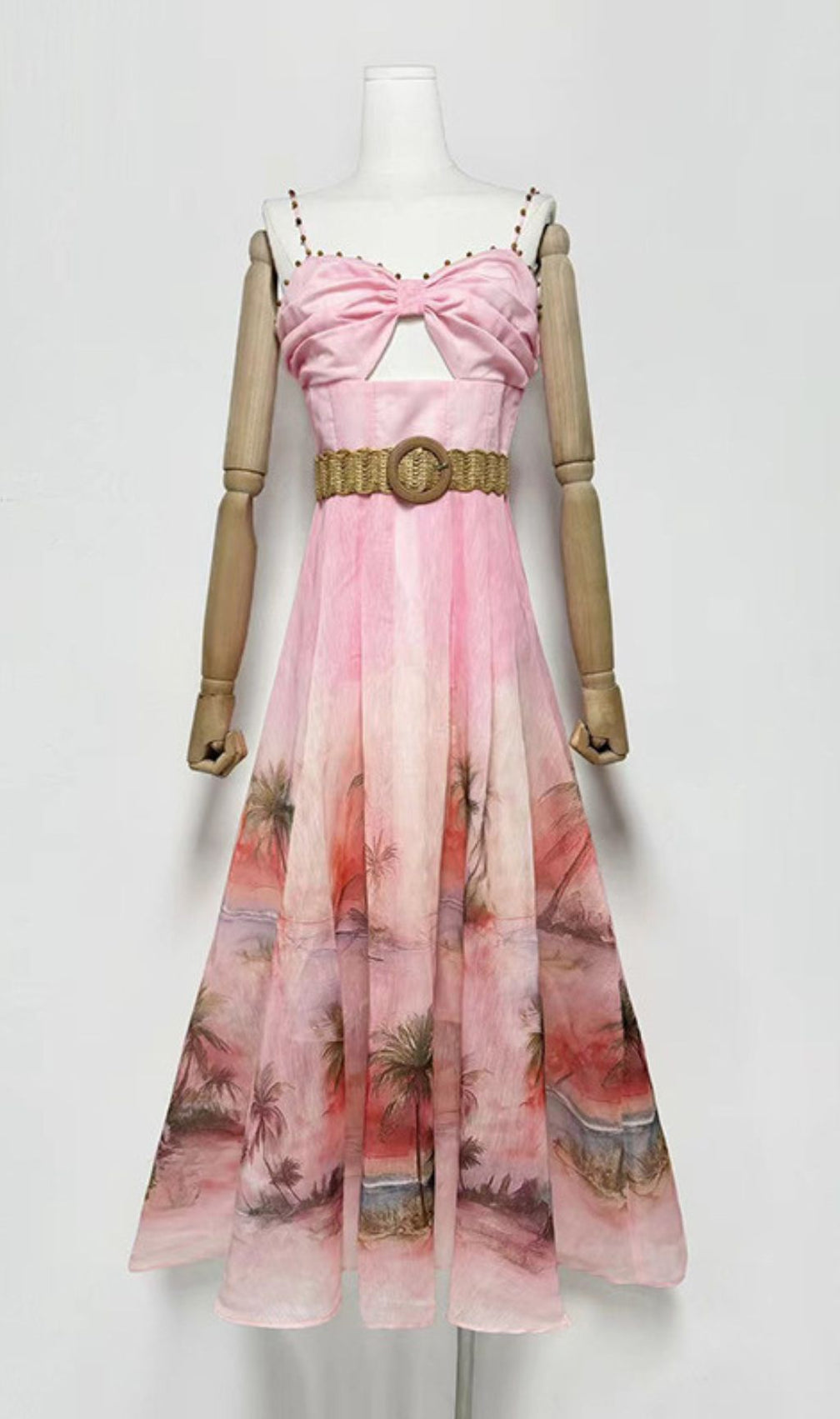 Hester Pink Printed Belt Maxi Dress