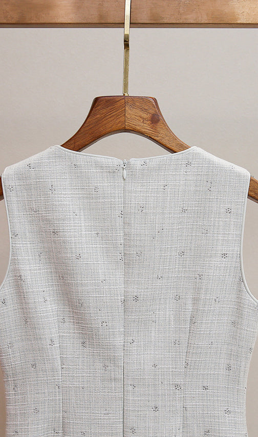 Hatsumi Sparkle Tweed Sleeveless Mini Dress | Crystal Embellished Neckline & Ruffle Hem