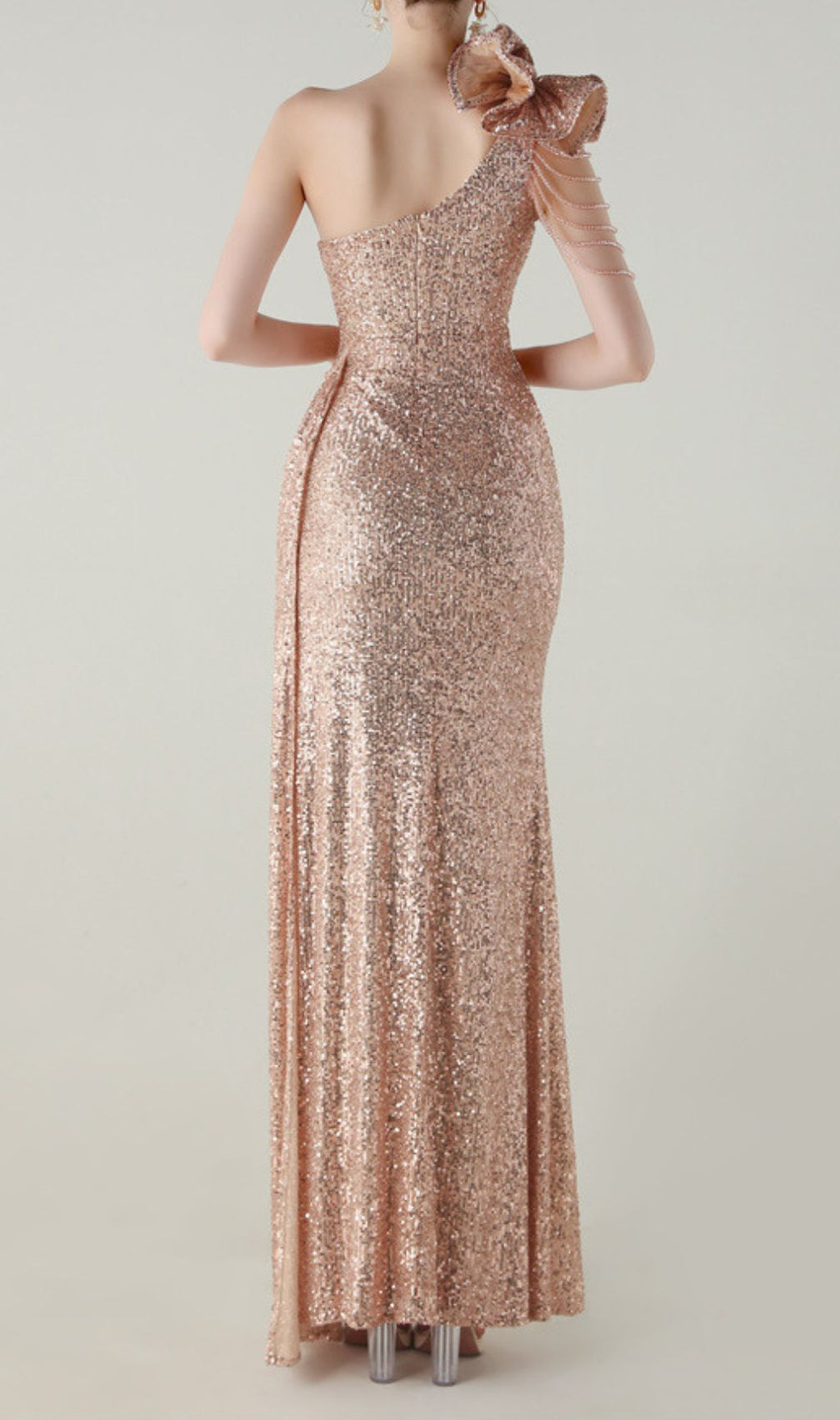 Ikia Dazzling One-Shoulder Sequin Maxi Gown with High Slit