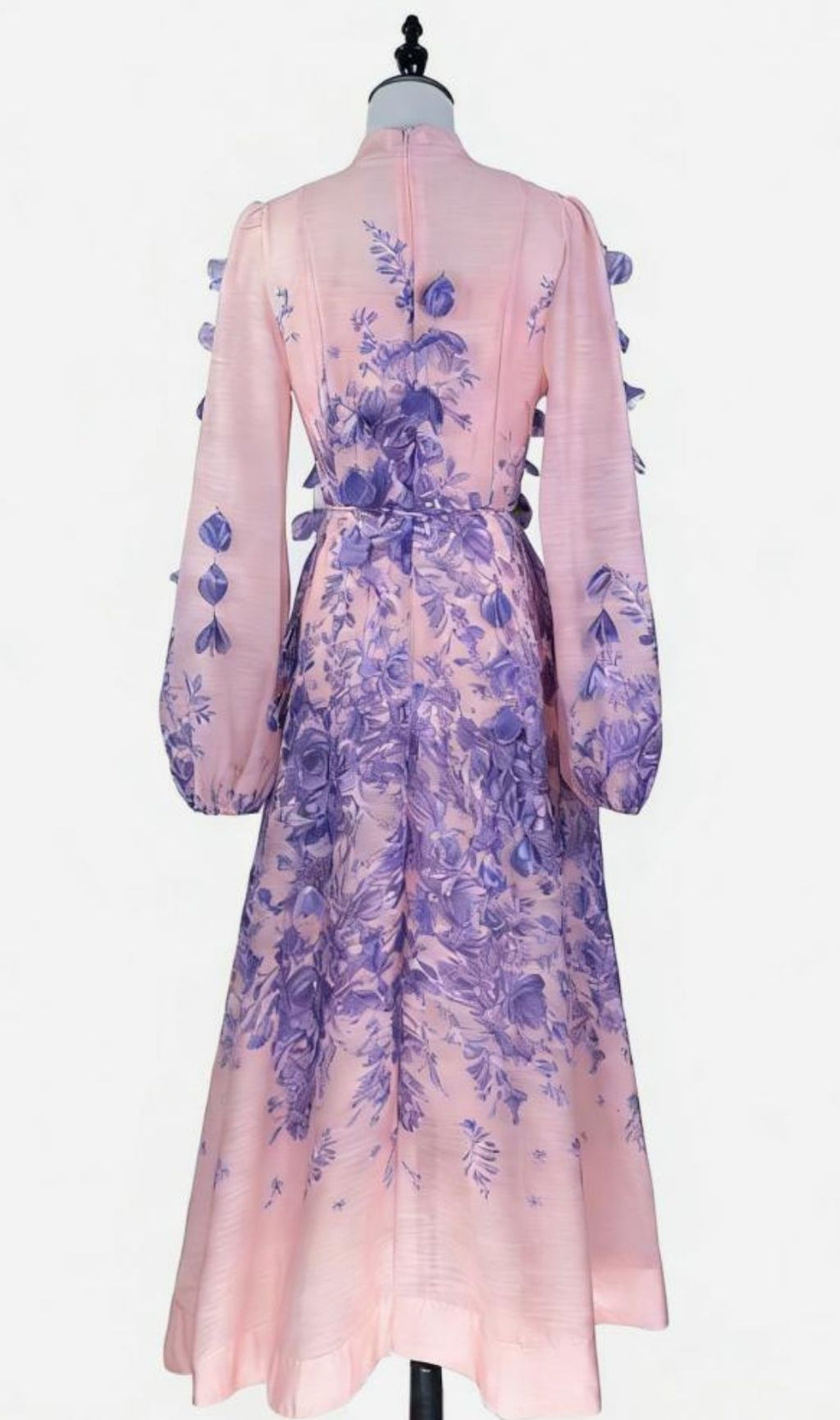 Karsyn Enchanted Garden Pink & Purple Floral Maxi Dress | 3D Petal Long Sleeve