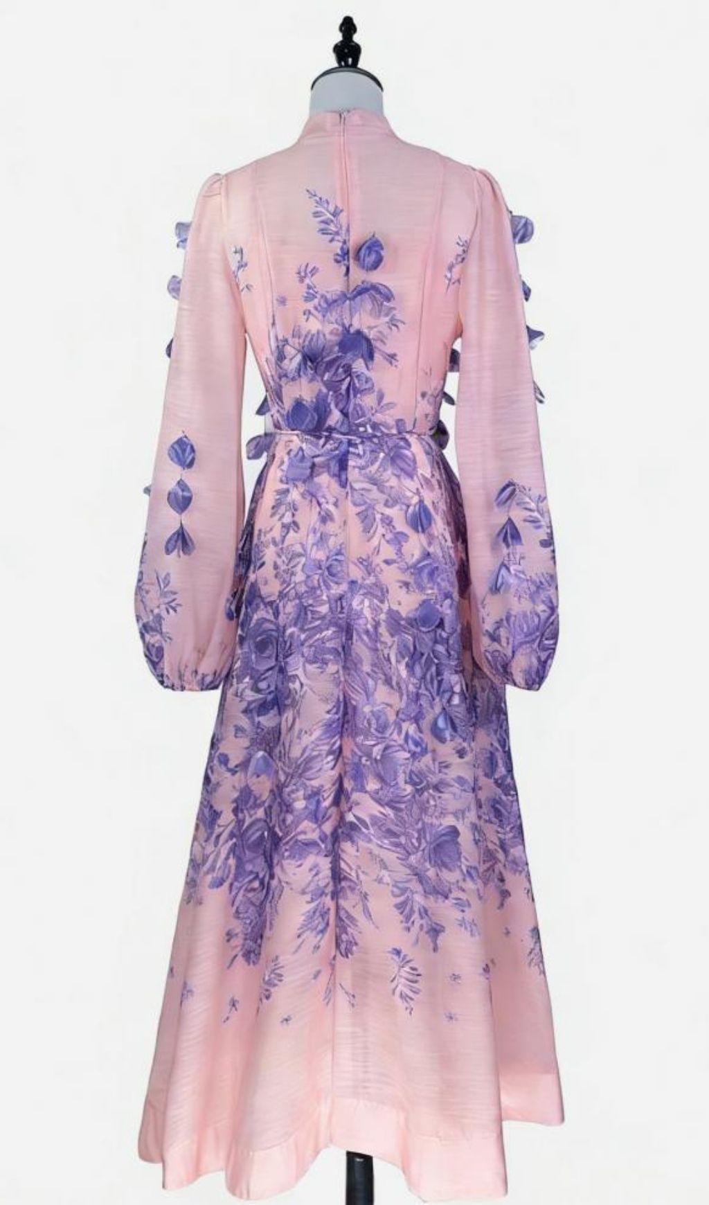 Karsyn Enchanted Garden Pink & Purple Floral Maxi Dress | 3D Petal Long Sleeve