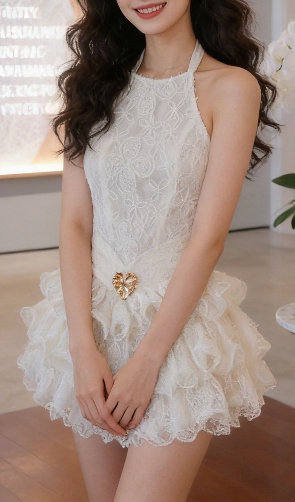 Kamber Halter Lace Mini Dress | Chic Ruffled & Romantic for Special Occasions