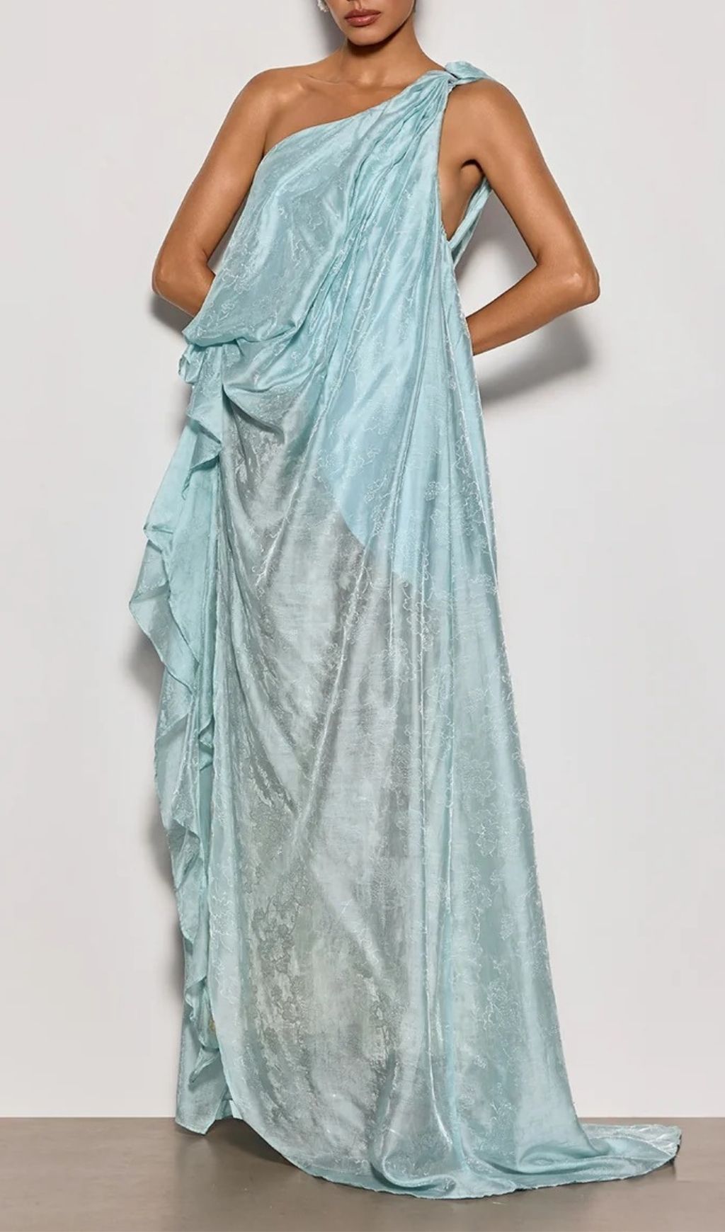 Czelaw One Shoulder Lace Maxi Dress In Icy Blue