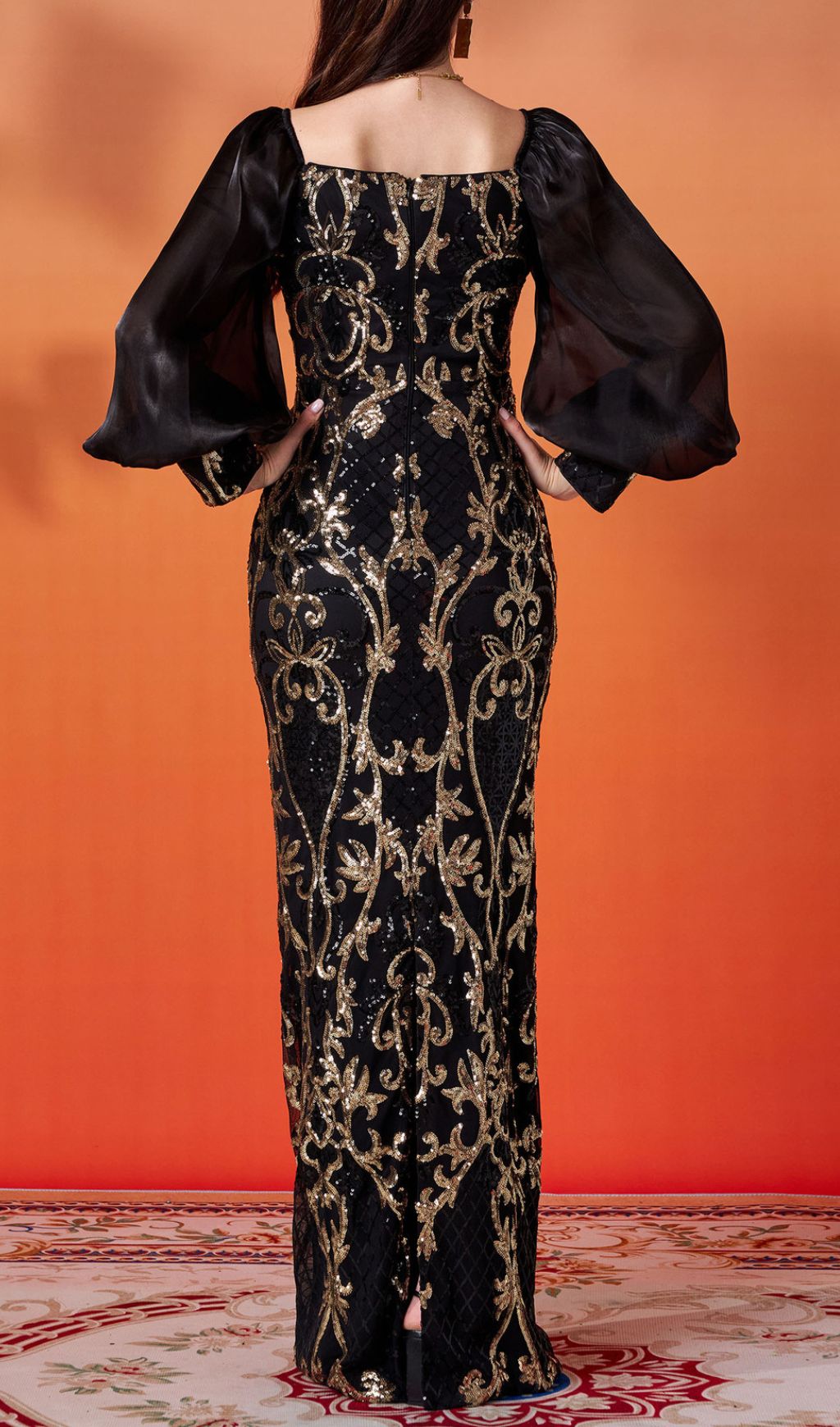 Floyce Black Long Sleeve Sequin Maxi Dress