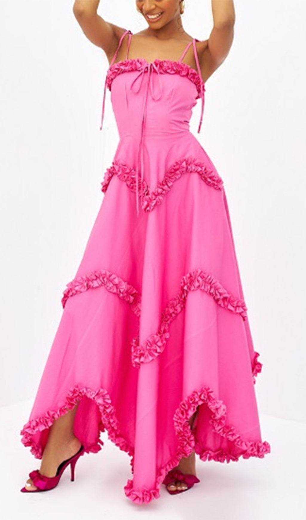 Cennet Pink Lace-Up Maxi Dress