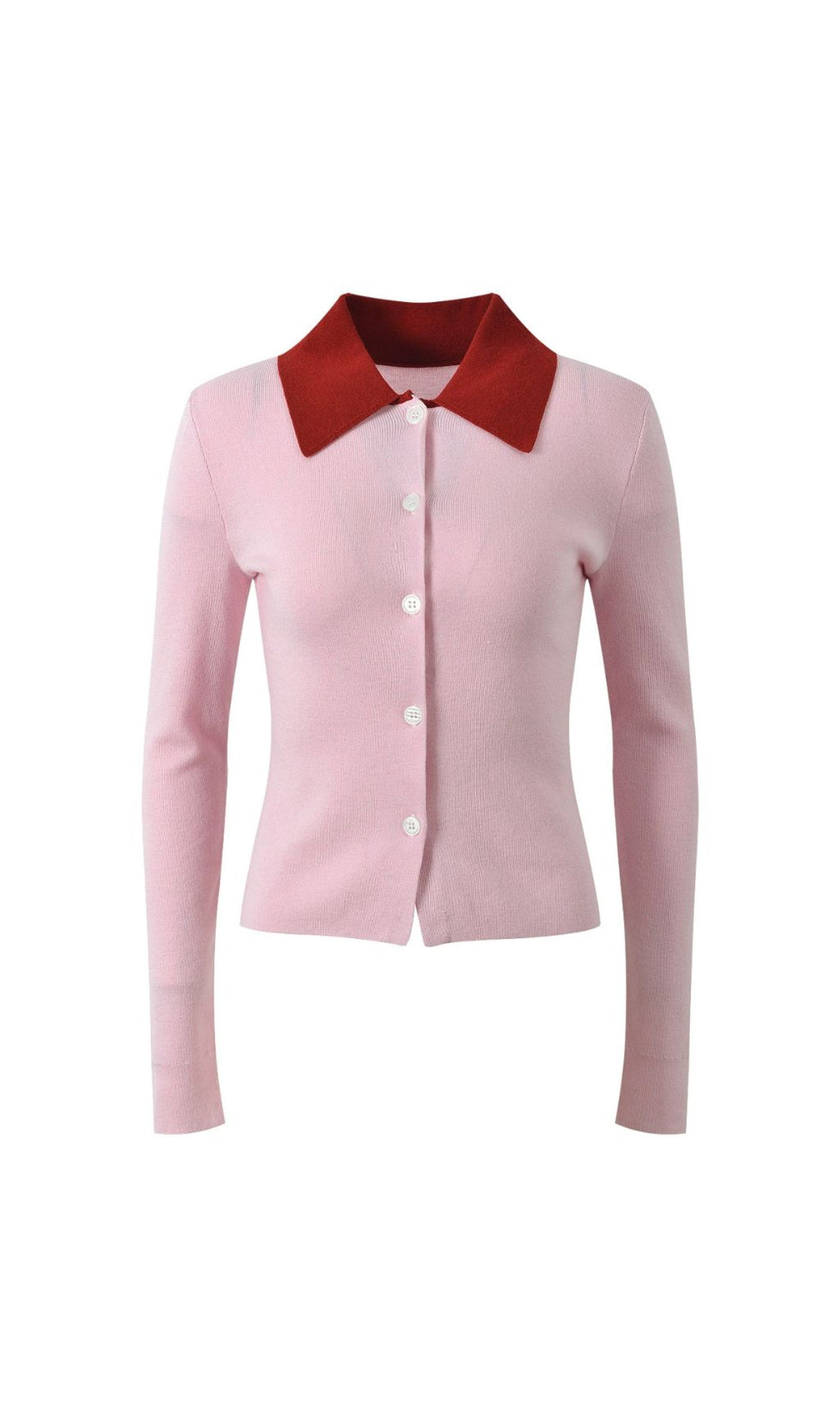 Haide Women's Chic Contrast Collar Long Sleeve Knit Polo Top