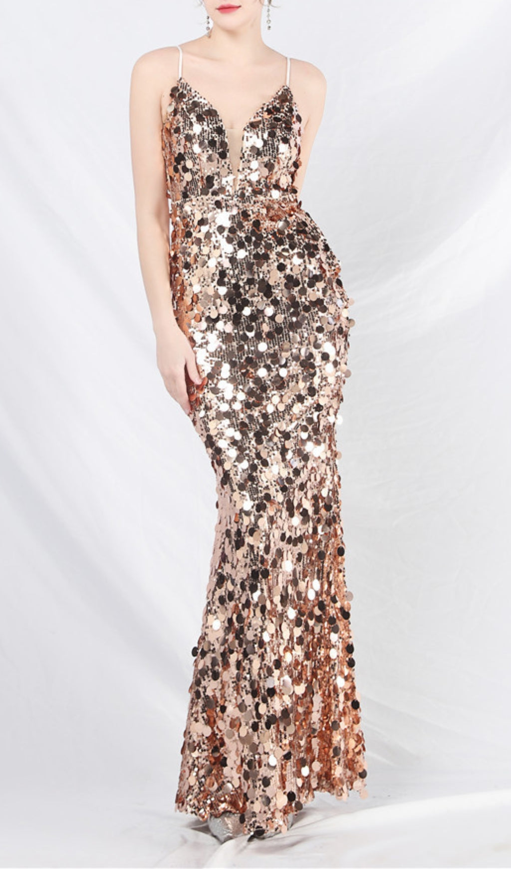 Chole Champagne Strappy Sequin Maxi Dress