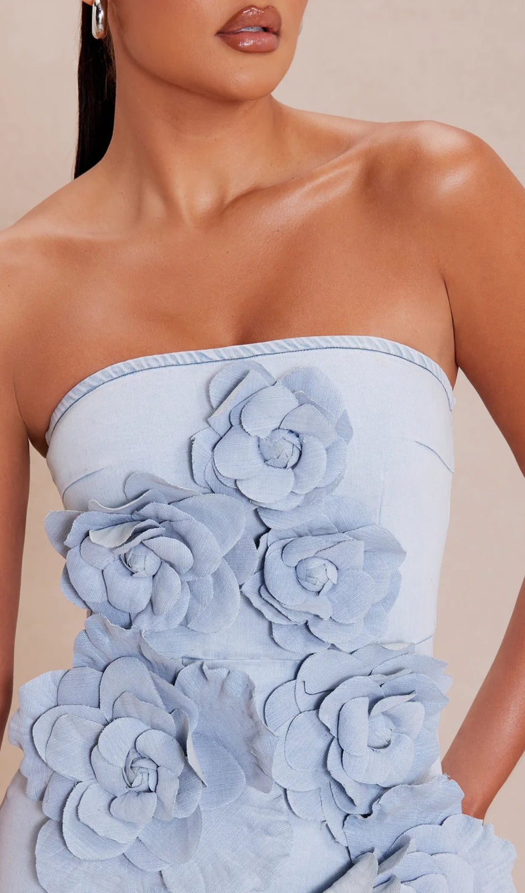 Canto Strapless Flower Denim Mini Dress