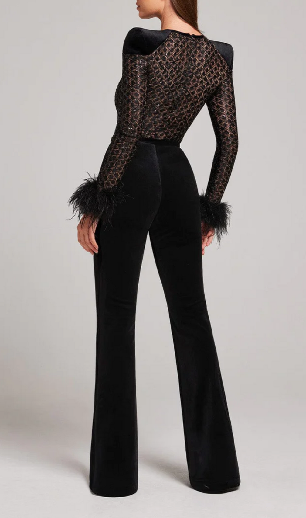 Aysel Black Feather Sequin Jumpsuit