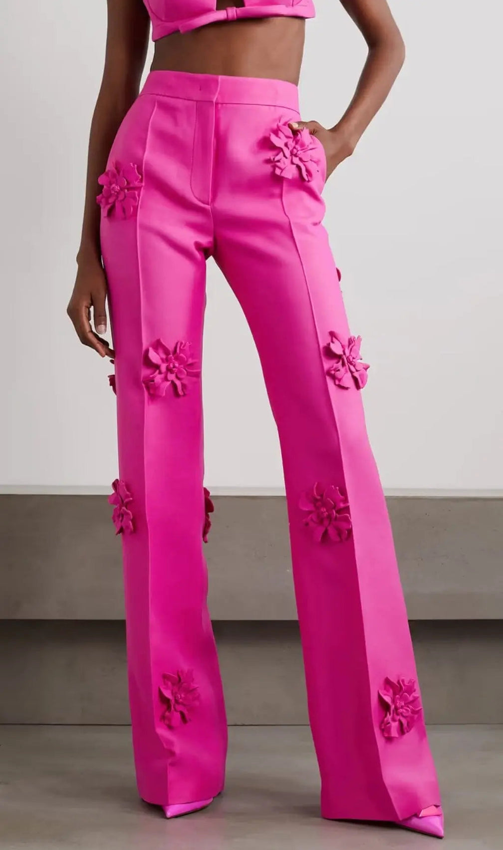 Acedia Pink Stereo Flower Mid-Rise Pants
